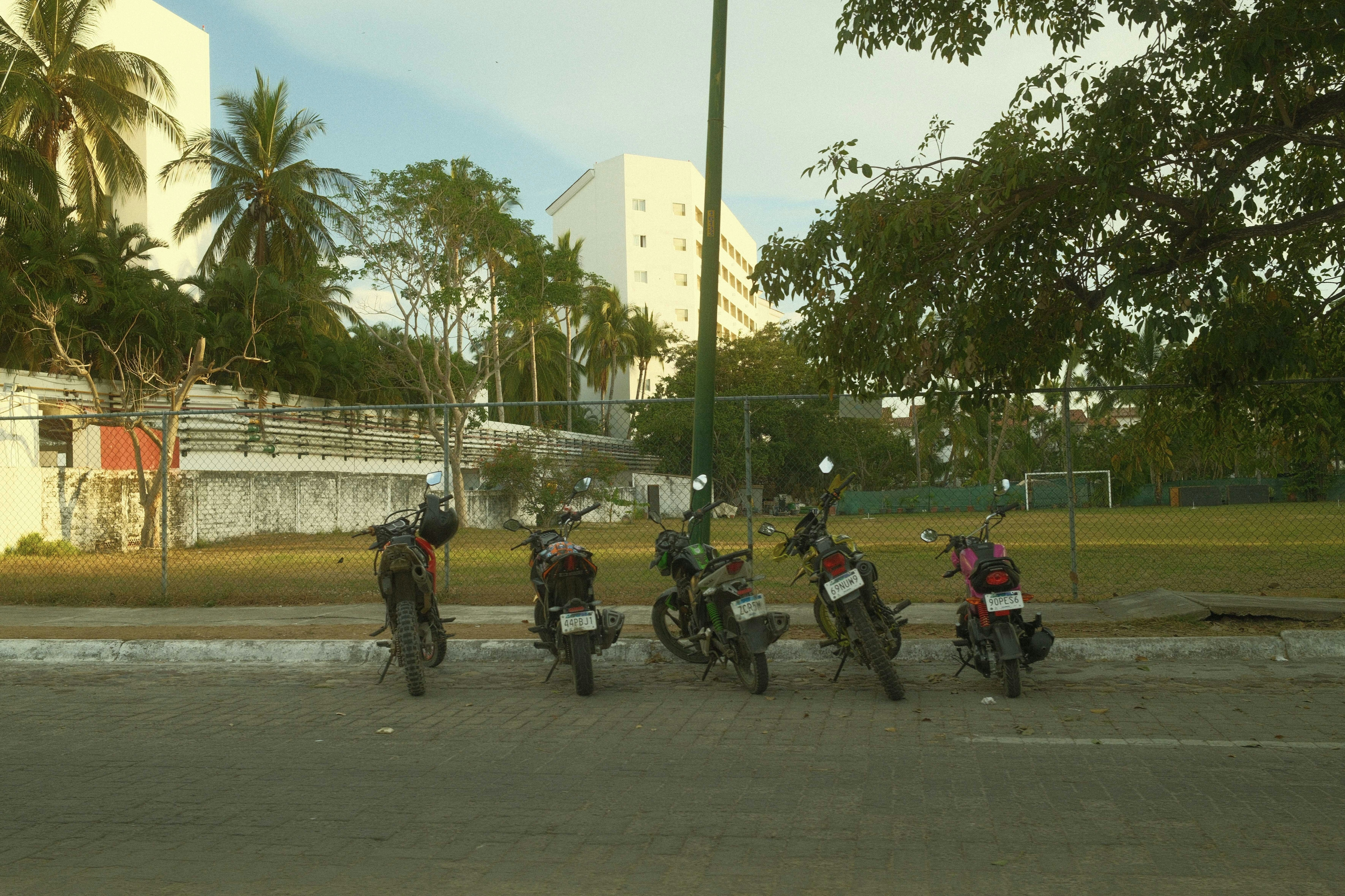 A photo of motorcycles parked at the marina